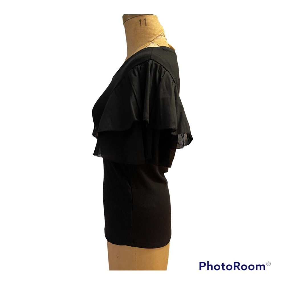 Gap | Black Ruffled Sleeve Knit Rib Tshirt - Picture 3 of 7